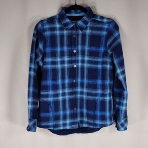 Orvis Navy Light Blue Plaid Flannel Fleece Button Down Winter Casual Jacket